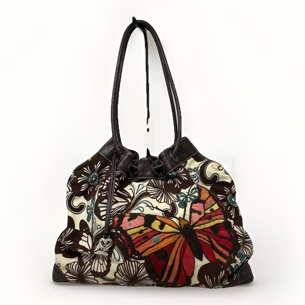 Brighton Delia Handbag Hobo Shoulder Bag Embroidered Monarch Butterfly Boho